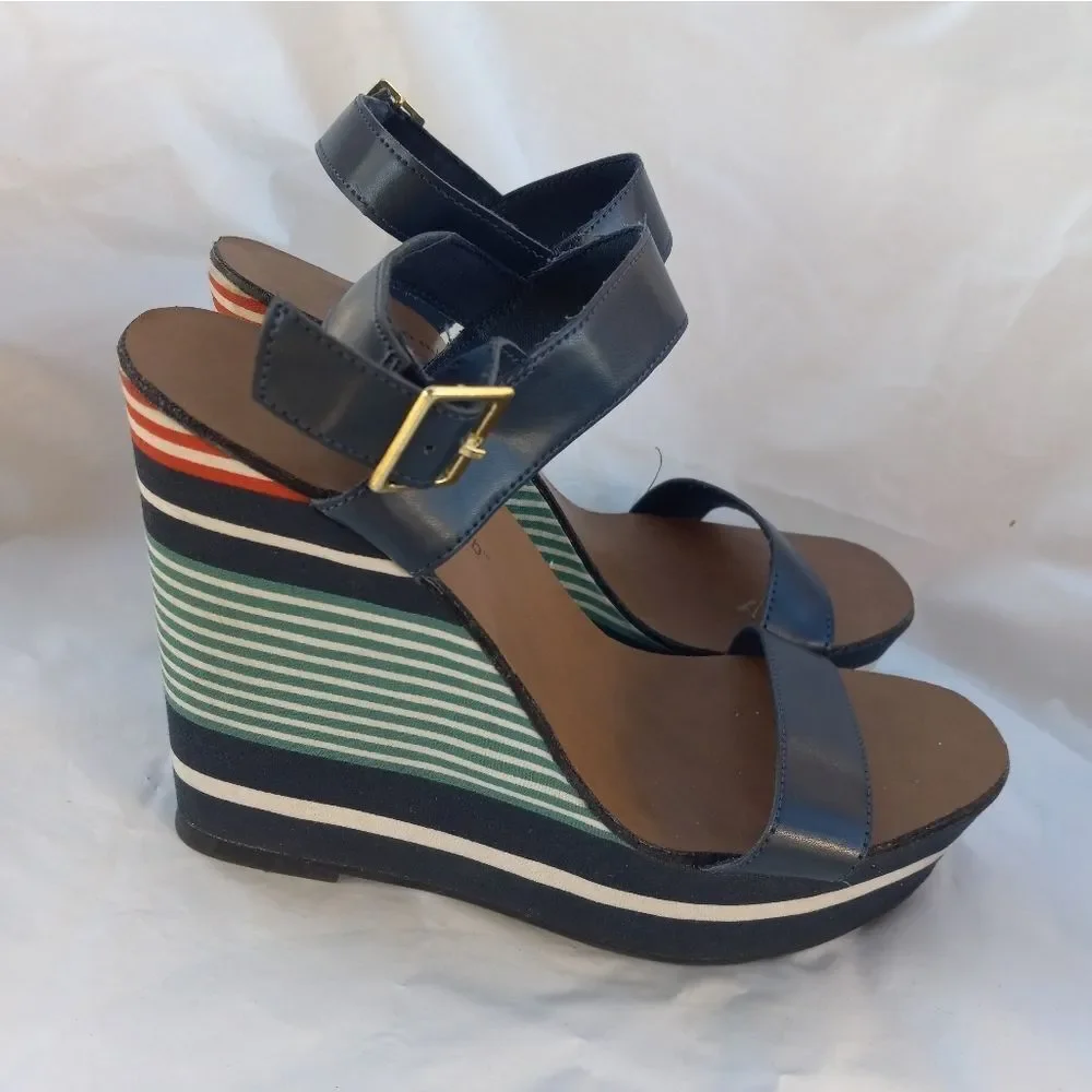 Montigo Bay Retro Striped Wedge Sandals Size 7